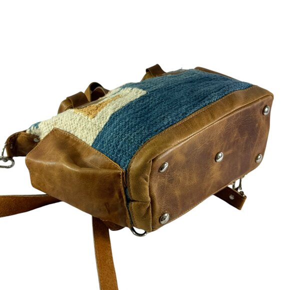 SUNDAY ISLE Multicolor Wool & Brown Leather Women's Satchel Shoulder Backpack - Picture 6 of 12